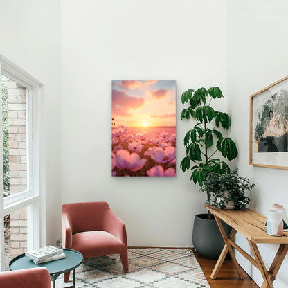 Field of Cosmos Flowers at Sunset 60x90cm Metal Print Ready to Hang