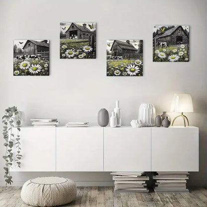 4pcs Painting Farmhous Wall Art Canvas Framed