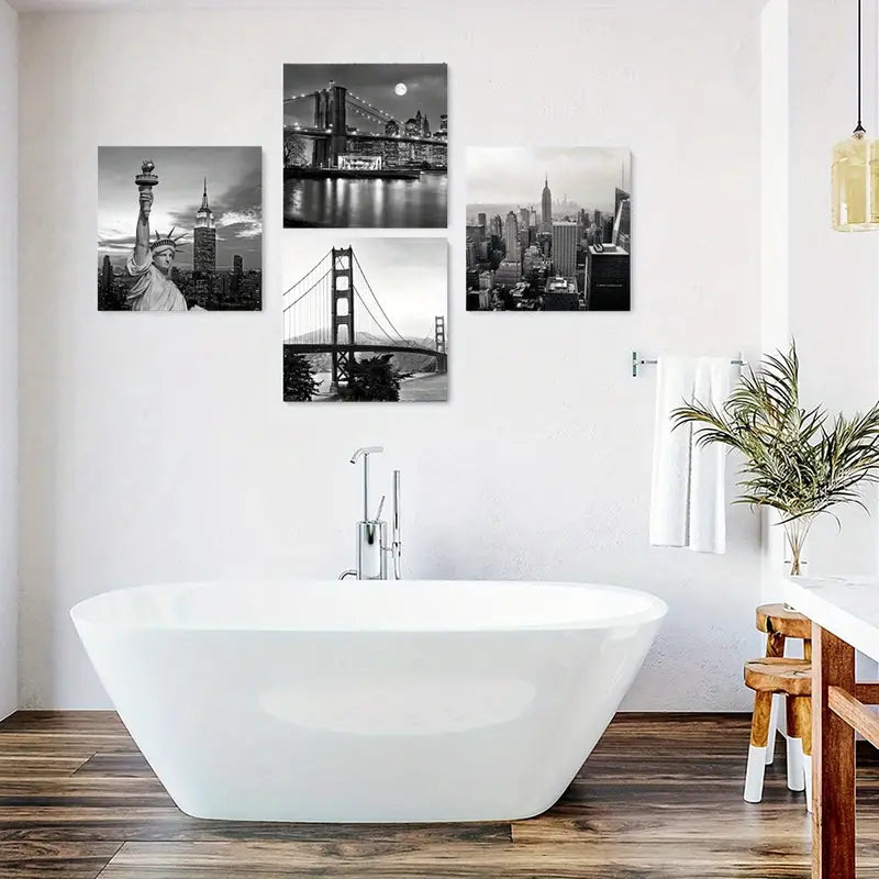 4pcs Empire State Building  Wall Art Canvas Framed