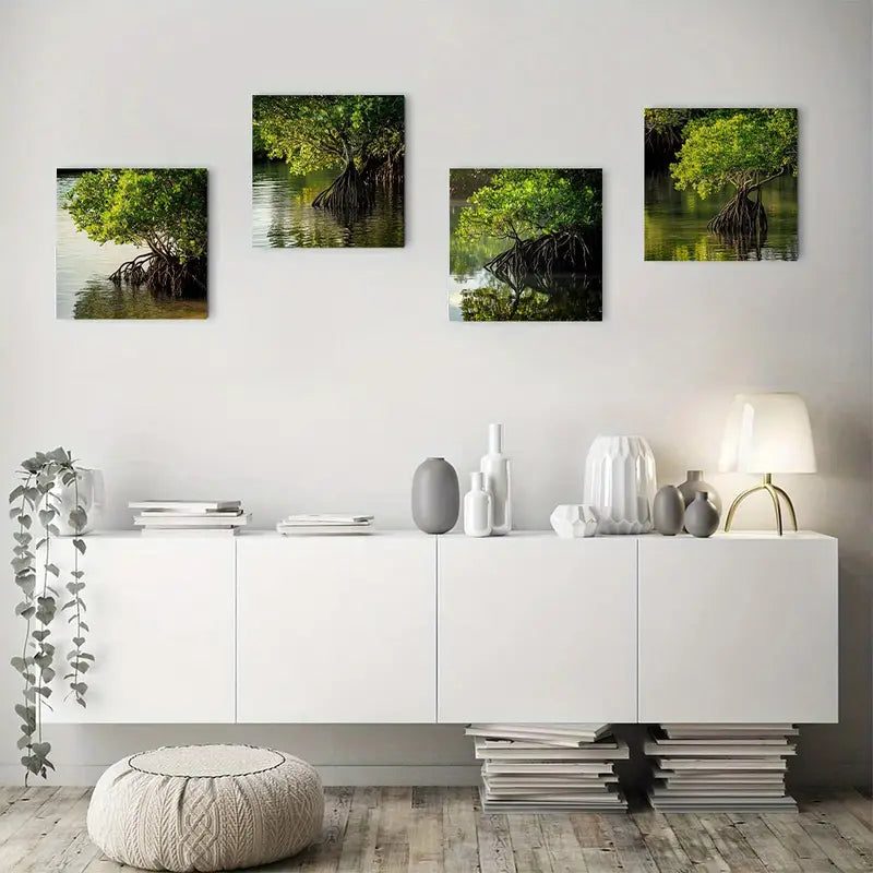 4pcs Mangroves Growing In Swamp Wall Art Canvas Framed