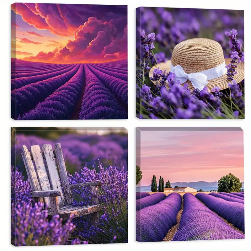 4pcs Straw Hat Square Wall Art Decor Wall Art Canvas Framed