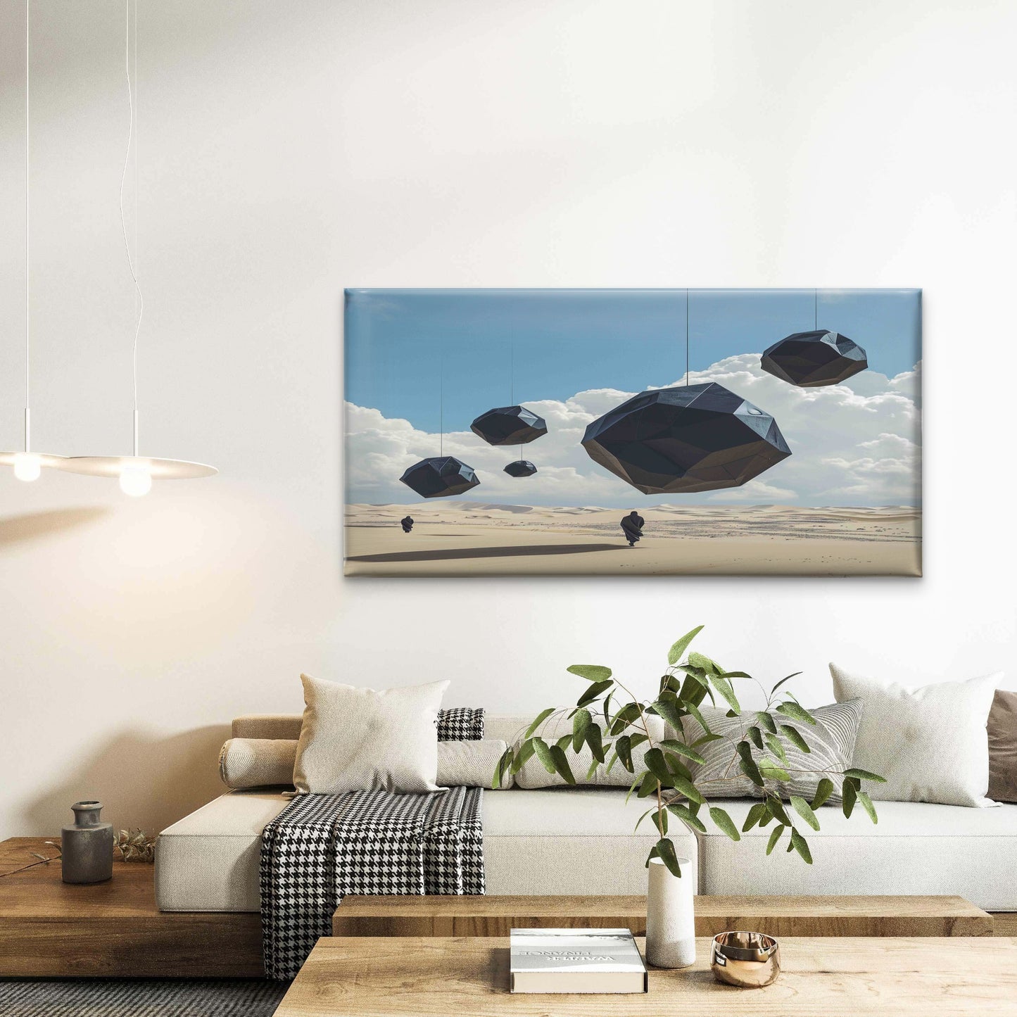 Surreal Geometric Shapes Desert Wall Art Canvas Office Home Room Framed 120x60cm - Bella Home Decor