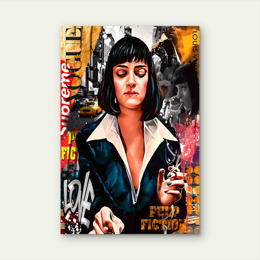 Street Art Noir Bob Hair Woman Graffiti 40x60cm Metal Print Ready to Hang