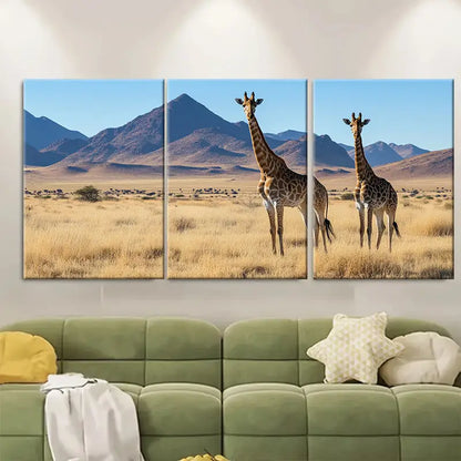 3pcs Namibia Safari Wildlife African Panoramic Wall Art Set Canvas Framed 50x70cm - High Quality Print 100% Australian Made Wall Canvas Ready to Hang