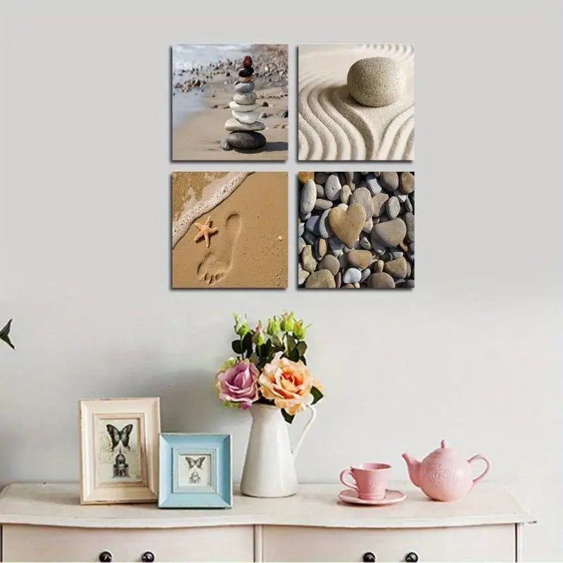 4pcs Romantic Beach Themee Wall Art Canvas Framed