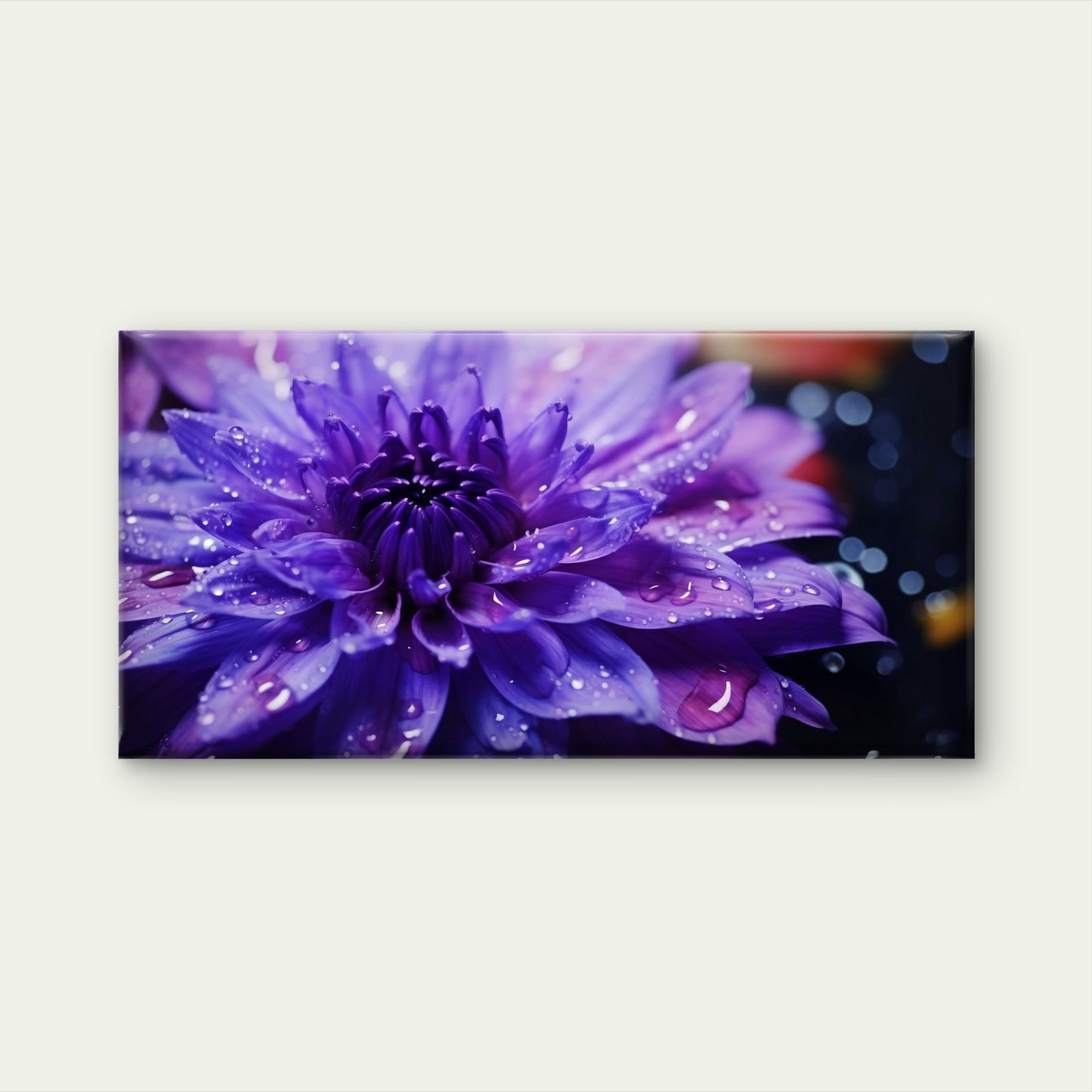 Purple Dahlia With Raindrops Wall Art Canvas Office Home Room Framed 120x60cm