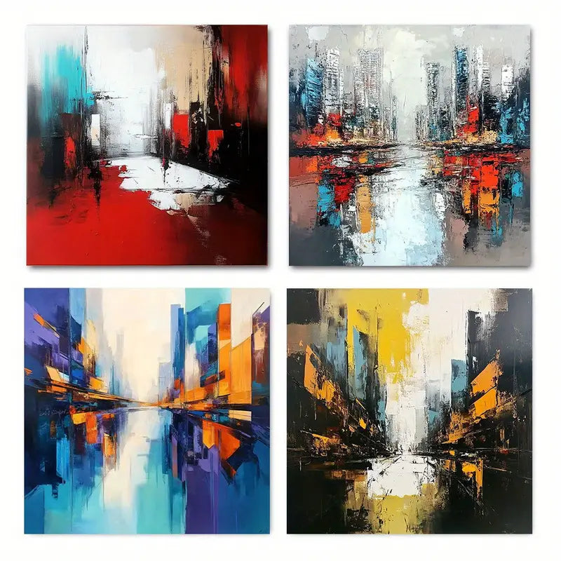 4pcs Vintage Abstract Canvas Painting  Wall Art Canvas Framed