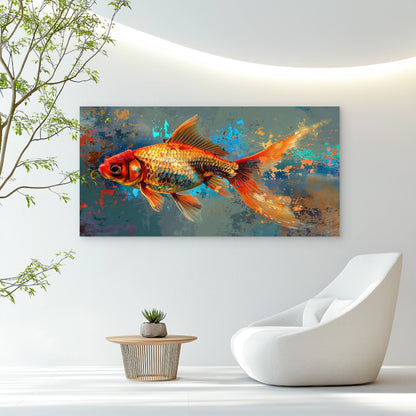 Vibrant Goldfish Abstract Wall Art Canvas Office Home Room Framed 120x60cm