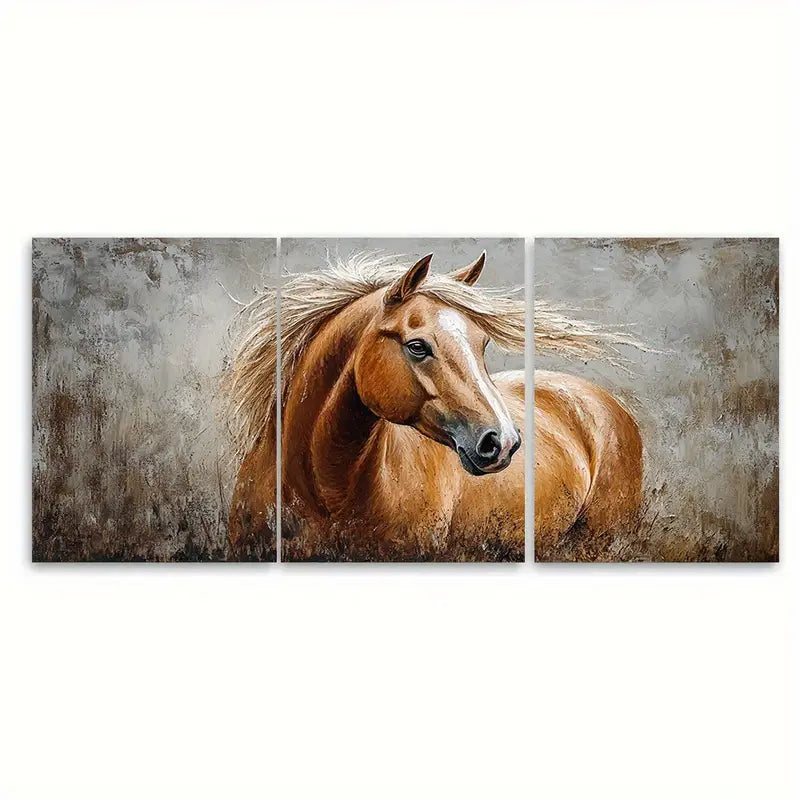 3pcs Horse Portrait Memorial Painting Wall Art Set Canvas Framed 40x60cm - High Quality Print 100% Australian Made Wall Canvas Ready to Hang