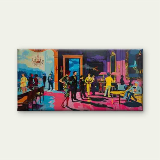 Elegant Party Scene in Vintage Wall Art Canvas Office Home Room Framed 120x60cm