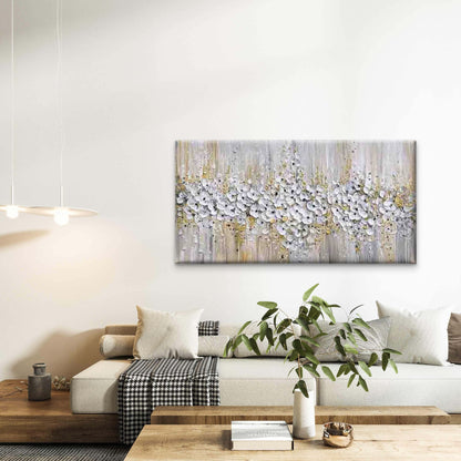 Abstract White Flowers Painting Wall Art Canvas Office Home Room Framed 120x60cm - Bella Home Decor