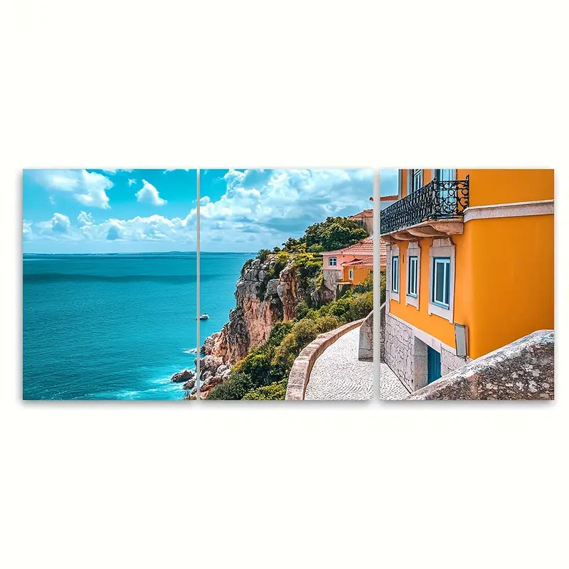 3pcs Setubal Portugal Coastal City Print Wall Art Set Canvas Framed 60x90cm - High Quality Print 100% Australian Made Wall Canvas Ready to Hang