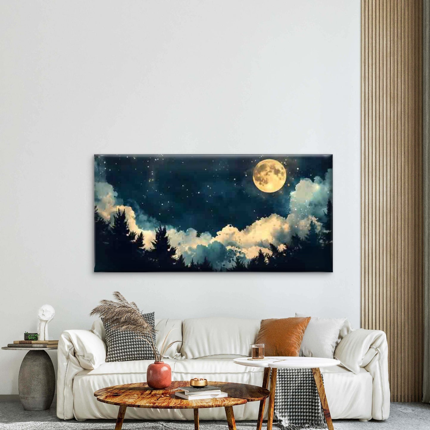 Night Sky Moon & Clouds Wall Art Canvas Office Home Room Framed 120x60cm