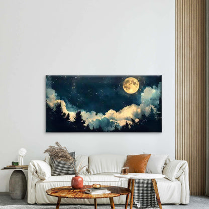 Night Sky Moon & Clouds Wall Art Canvas Office Home Room Framed 120x60cm