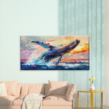 Whale Breaching At Sunset Wall Art Canvas Office Home Room Framed 120x60cm - Bella Home Decor