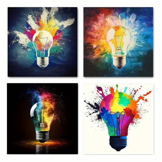 4pcs Colorful Fantasy Light Bulb Wall Art Canvas Framed - Bella Home Decor