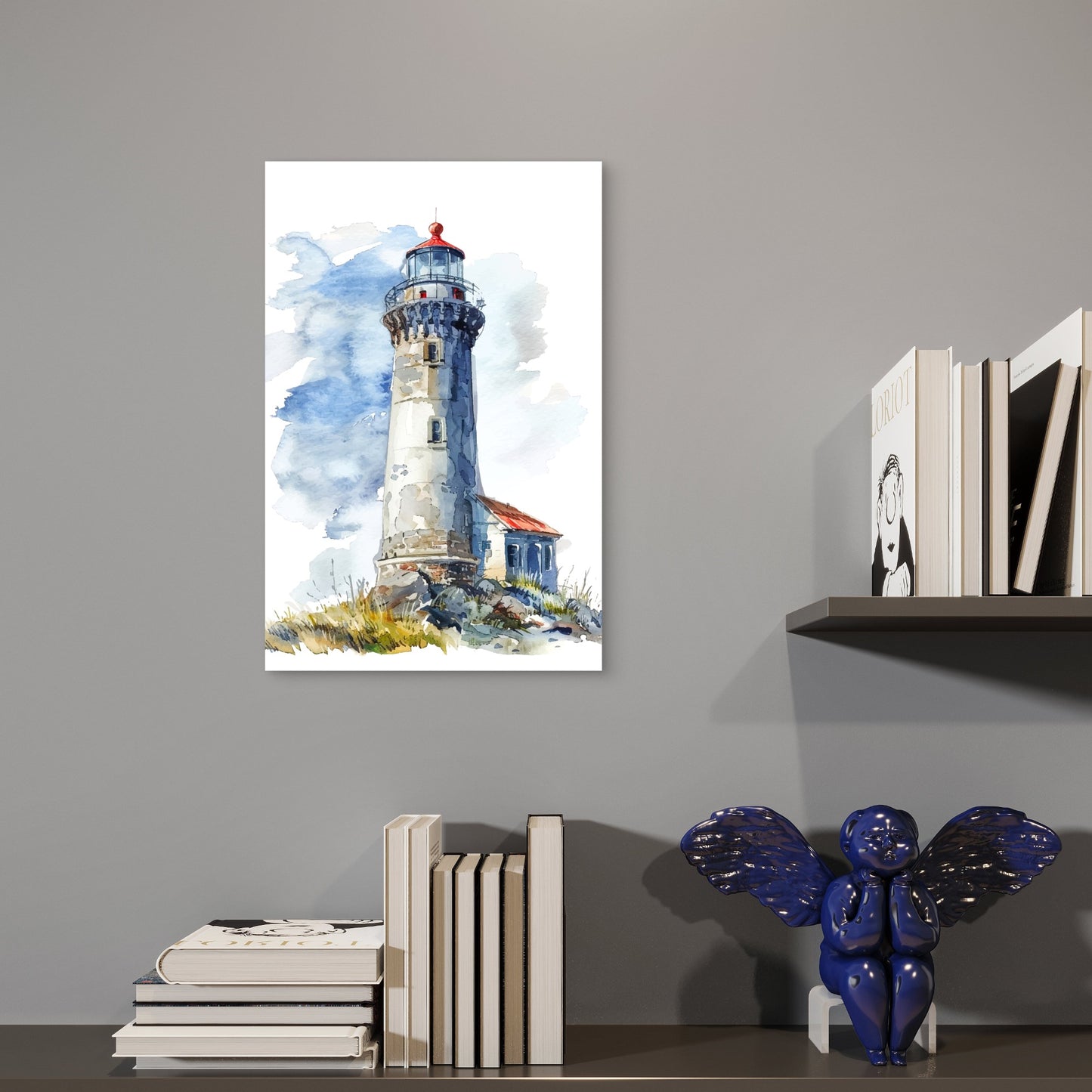 Red White Lighthouse Sea Coastline 40x60cm Metal Print Ready to Hang - Bella Home Decor