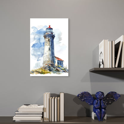 Red White Lighthouse Sea Coastline 40x60cm Metal Print Ready to Hang - Bella Home Decor