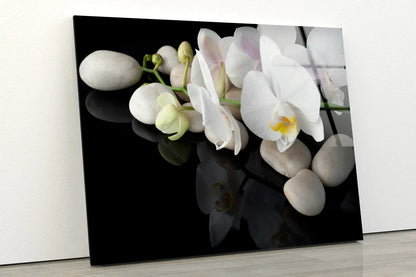 White Flowers & Stones UV Direct Aluminum Print Australian Made Quality