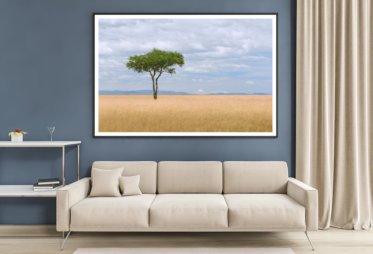 A Single Tree in an Open Field with a Blue Sky Home Decor Premium Quality Poster Print Choose Your Sizes - Bella Home Decor