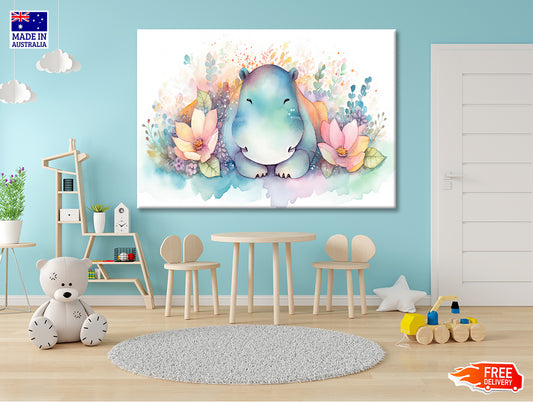 Hippo in Flower Blossom Garden Print 100% Australian Made - Bella Home Decor