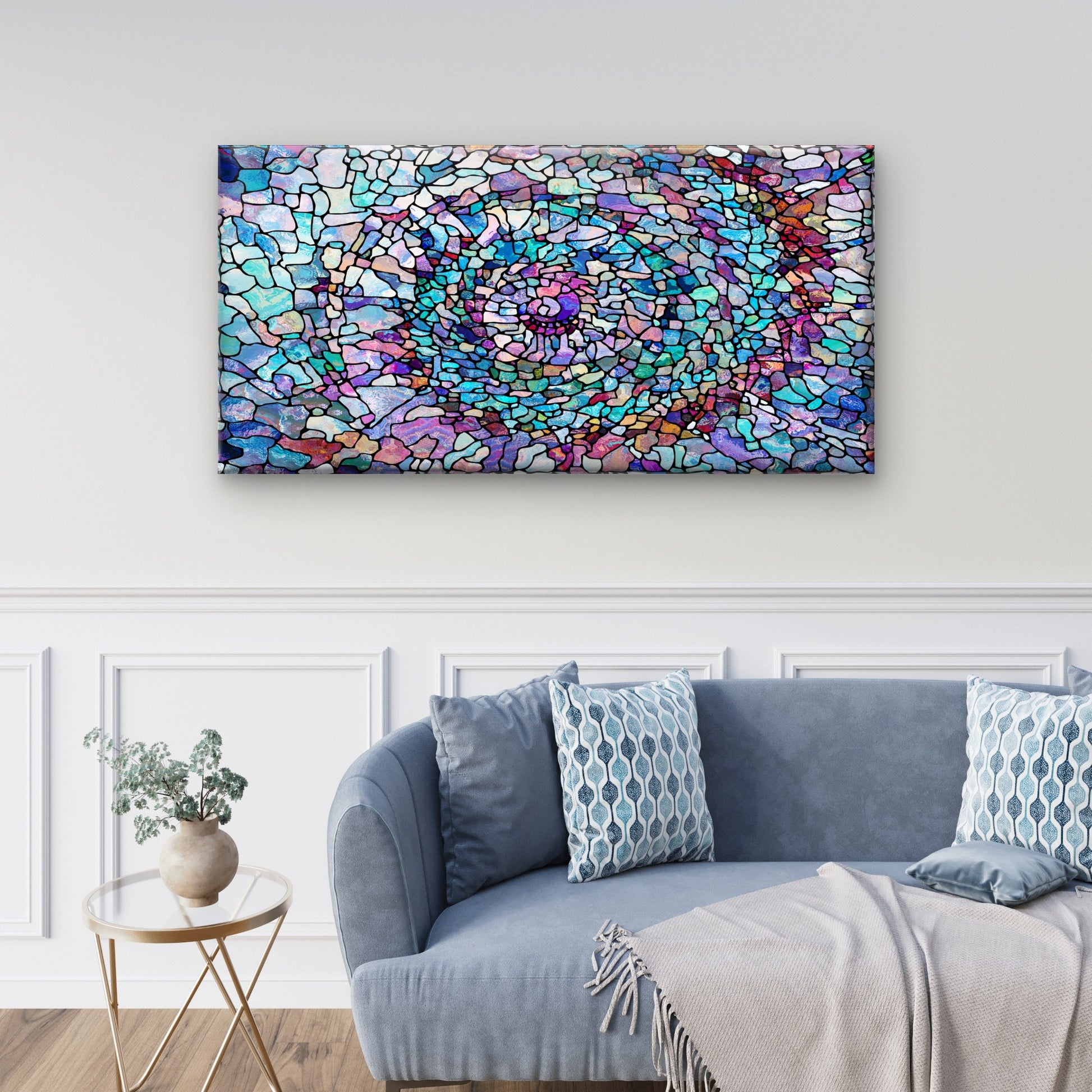 Blue Purple Mosaic Tile Style Wall Art Canvas Office Home Room Framed 120x60cm - Bella Home Decor