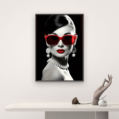 Black White Woman Red Fashion Glasses and Lips Fashion Home Decor Premium Quality Poster Print Choose Your Sizes - Bella Home Decor