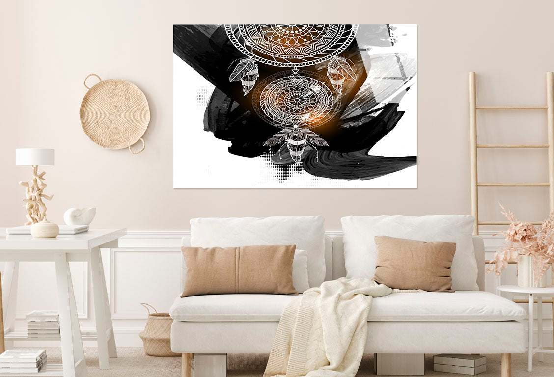 Abstract Dreamcatcher Amber Glow Glass Printing Wall Art Australian Made Quality