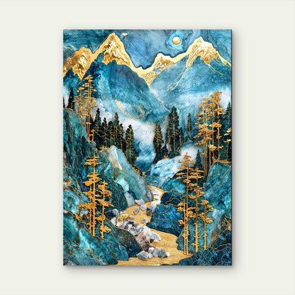 Gold Bear Jade Mountain Path 40x60cm Metal Print Ready to Hang