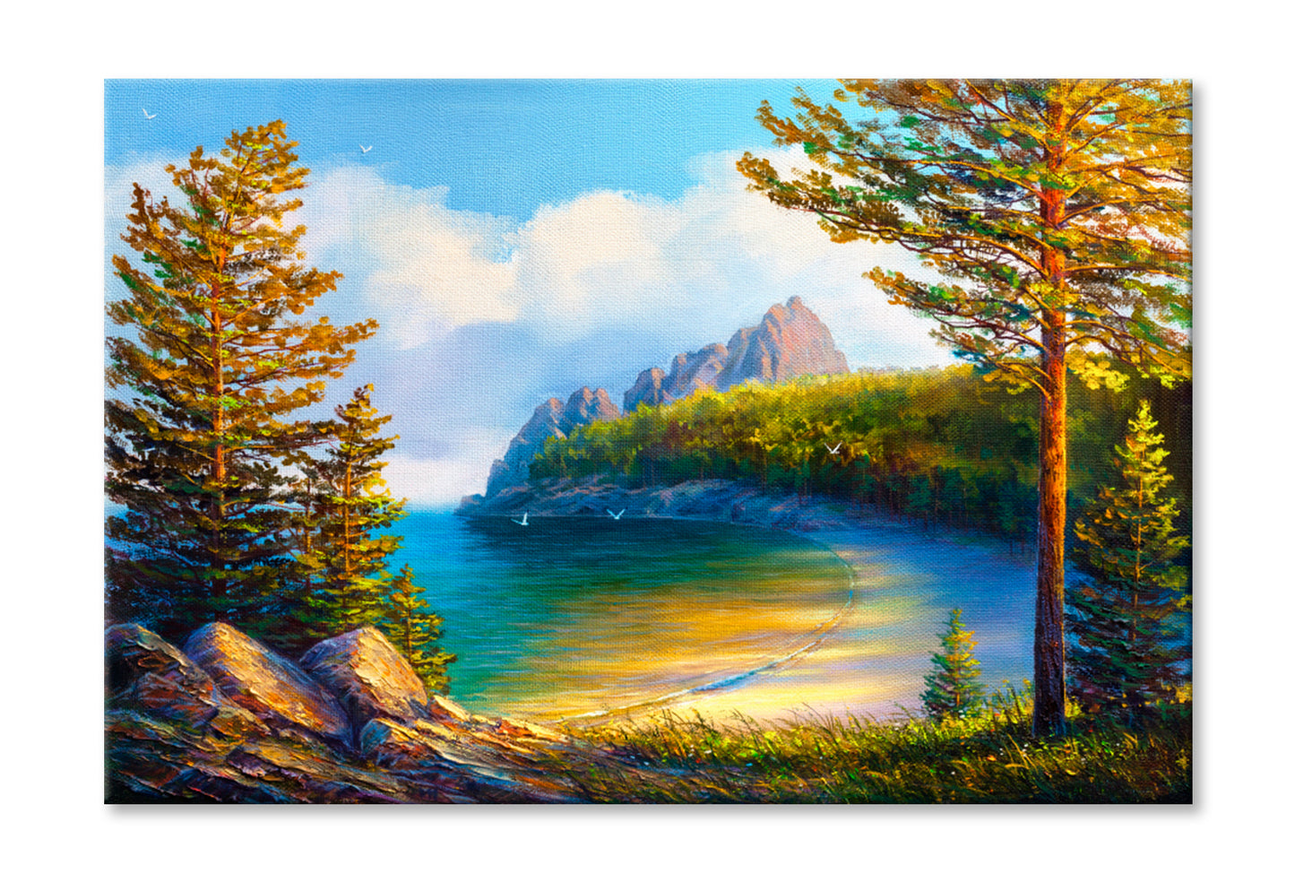 Morning On Sea, Wild Beach Oil Painting Wall Art Limited Edition High Quality Print Stretched Canvas None