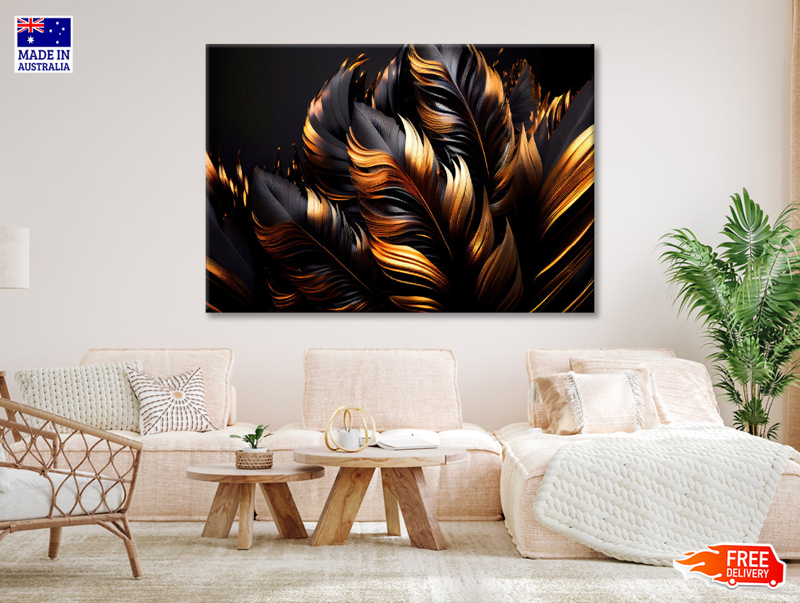 Black and Gold Feathers Print 100% Australian Made - Bella Home Decor