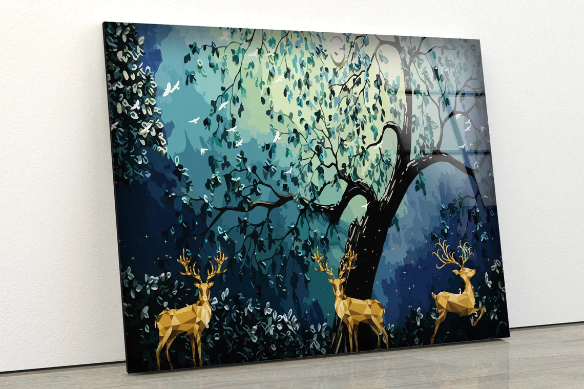 Deers & Trees Abstract UV Direct Aluminum Print Australian Made Quality