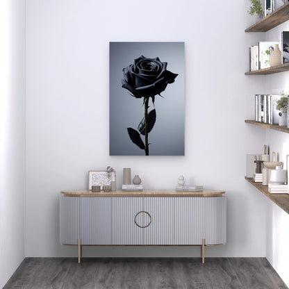 Gothic Black Rose Flower Single Stem 40x60cm Metal Print Ready to Hang