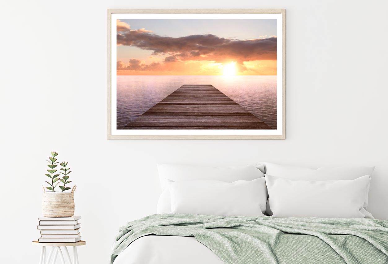 Golden Sea Sunset View of Pier or Jetty in The Tropical in The Summer Home Decor Premium Quality Poster Print Choose Your Sizes