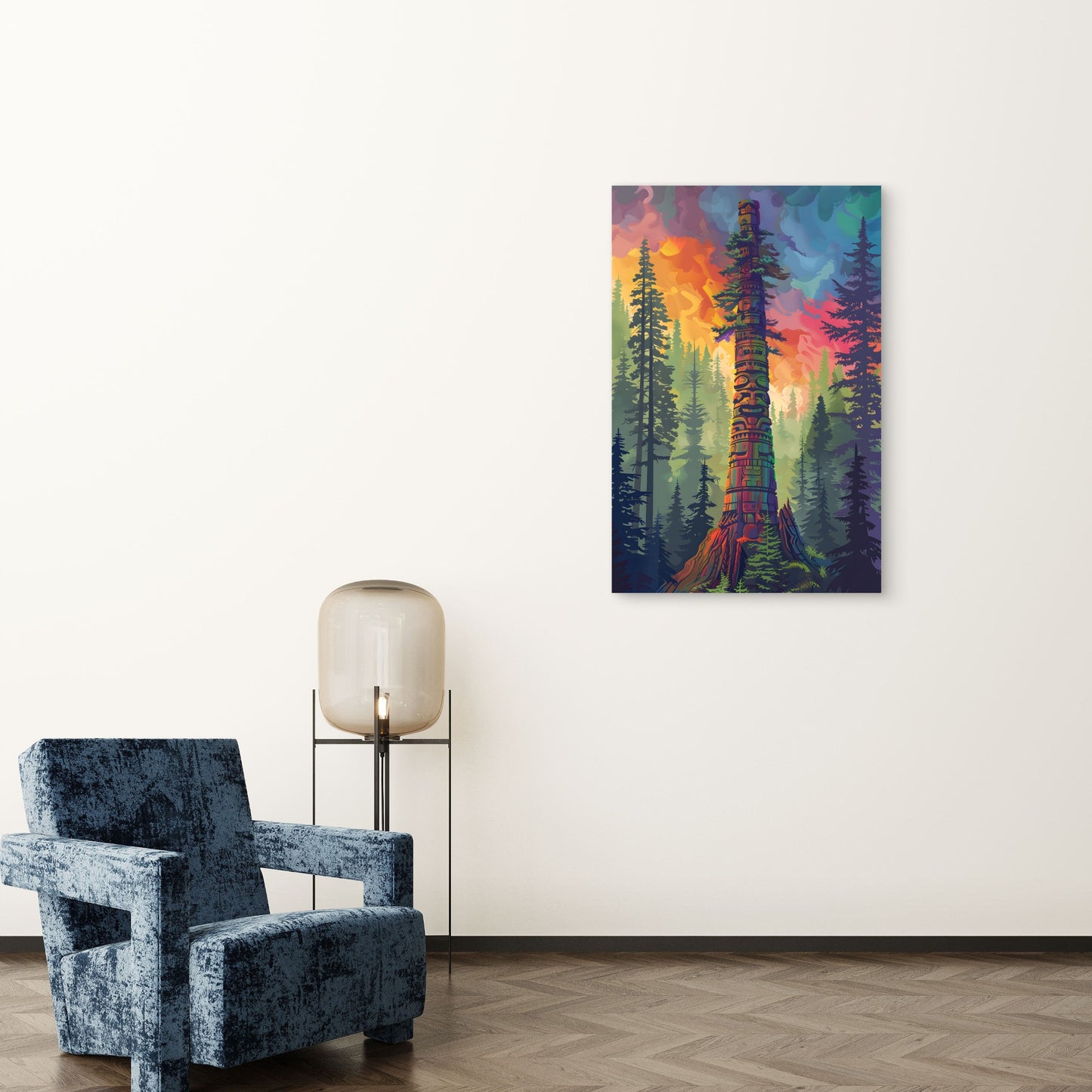 Colorful Forest Totem Pole Alaska 40x60cm Metal Print Ready to Hang
