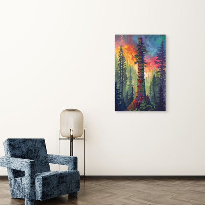 Colorful Forest Totem Pole Alaska 40x60cm Metal Print Ready to Hang