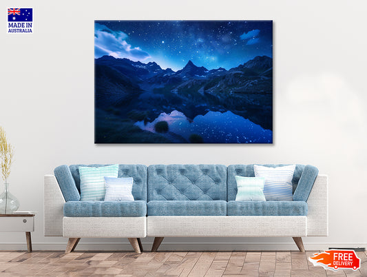 Night View with Mountain Lake and Starry Sky Print 100% Australian Made - Bella Home Decor