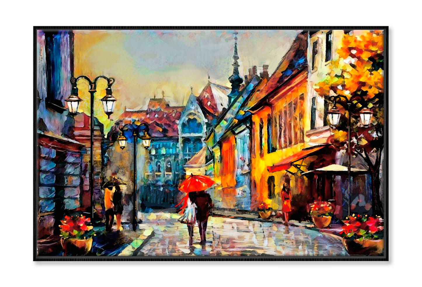 European City Hungary Street Oil Painting Wall Art Limited Edition High Quality Print Canvas Box Framed Black