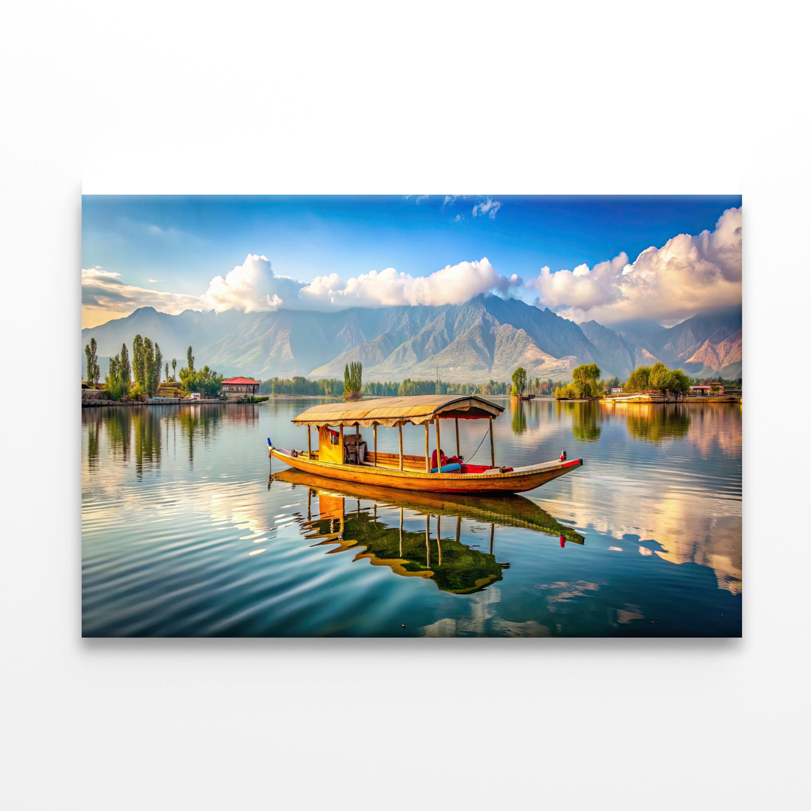 Boat on the Water, Lake, Mountains in India Print 100% Australian Made - Bella Home Decor