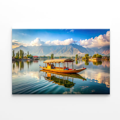 Boat on the Water, Lake, Mountains in India Print 100% Australian Made - Bella Home Decor