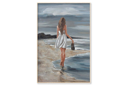 Seaside, White Dress Woman Painting Wall Art Limited Edition High Quality Print