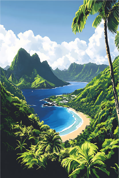 Tropical Island with Palm Trees Beach 40x60cm Metal Print Ready to Hang