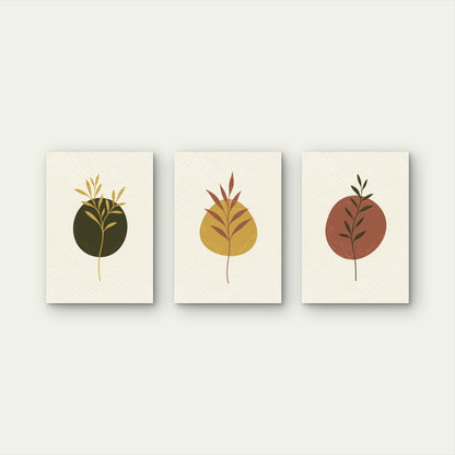 3pcs Boho Botanical Leaf Circle Painting Wall Art Set Canvas Framed 40x60cm - High Quality Print 100% Australian Made Wall Canvas Ready to Hang