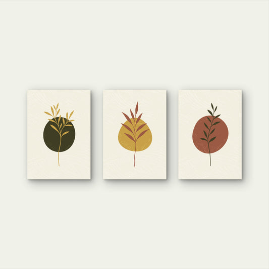 3pcs Boho Botanical Leaf Circle Painting Wall Art Set Canvas Framed 40x60cm - High Quality Print 100% Australian Made Wall Canvas Ready to Hang
