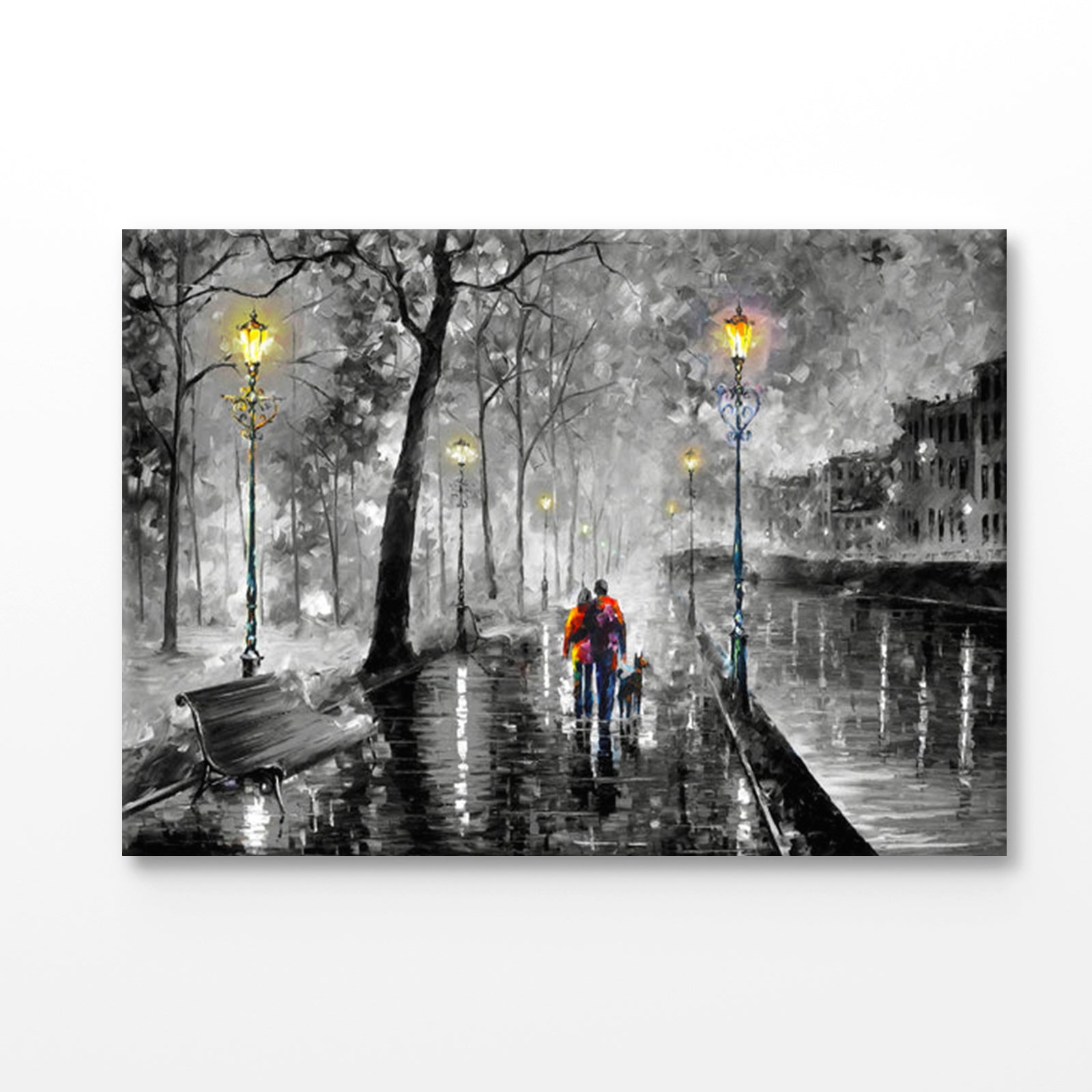 Bella Home Couple Walking at Night Painting Print Canvas Ready to hang