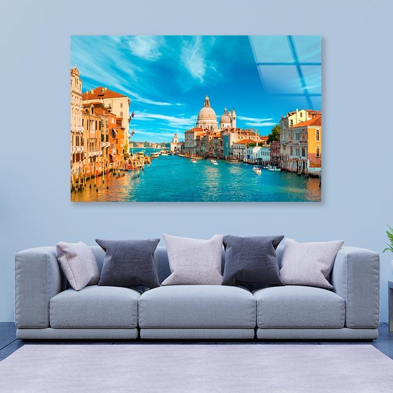 Gorgeous View of The Grand Canal, Venice, Italy Acrylic Glass Print Tempered Glass Wall Art 100% Made in Australia Ready to Hang - Bella Home Decor