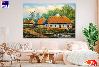 House in the Woods Windmill & Lake Oil Painting Wall Art Limited Edition High Quality Print