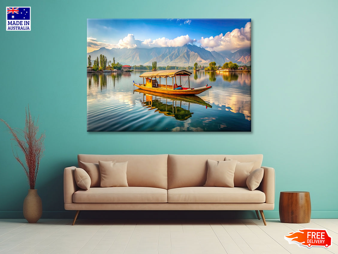 Boat on the Water, Lake, Mountains in India Print 100% Australian Made - Bella Home Decor