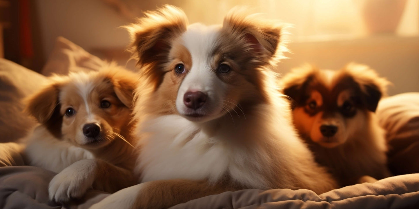 Three Cute Australian Shepherd Puppies Bed Wall Art Canvas Office Home Room Framed 120x60cm