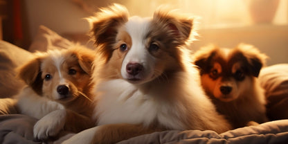 Three Cute Australian Shepherd Puppies Bed Wall Art Canvas Office Home Room Framed 120x60cm